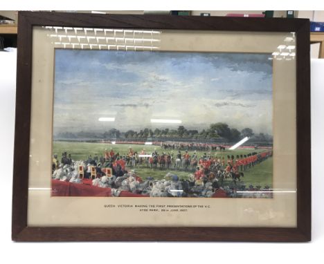 A pair of prints depicting Queen Victoria. 'Queen Victoria at Aldershot. 1855.' & 'Queen Victoria Making The First Presentati