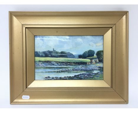 A framed and glazed bright watercolour of Hornby Castle and River, Yorkshire, attributed to Reginald R Barker, 1907. Frame me