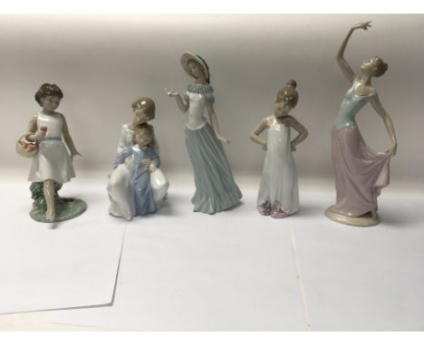 A collection of five Nao figures comprising of “Bunny Slippers” and “a moment mum “