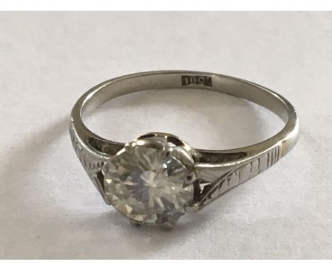 An 18carat white gold ring set with a brilliant cut solitaire diamond approximately 1 carat. Ring size K.