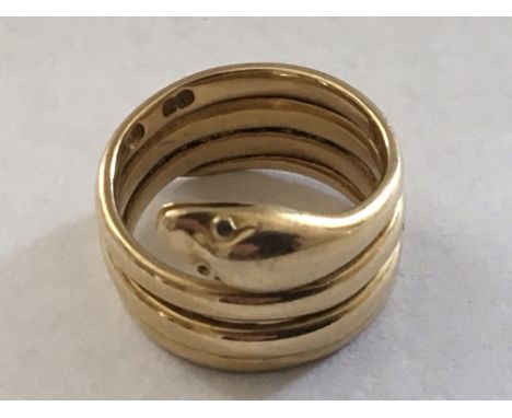 An 18carat Gold ring in the form of a snake with ring size M.