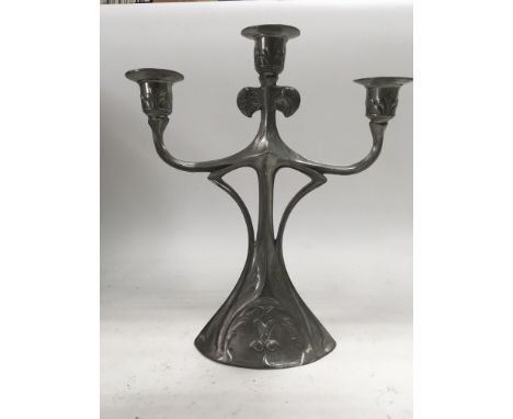 A kayserzinn pewter candelabra with Art Nouveau influence 27 cm