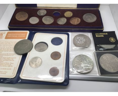 A 1953 Coronation coin set, Britain's first decimal coins plus others.