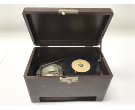 An unusual brown lacquered miniature record player.