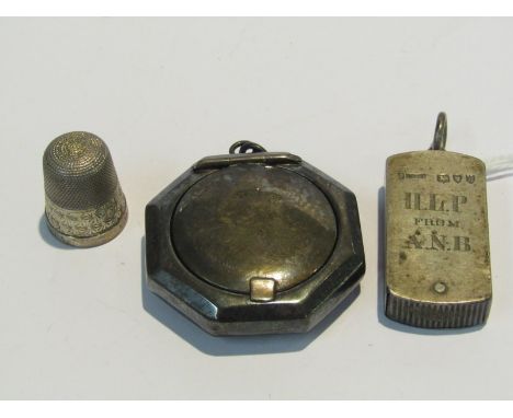 SILVER, including vesta case, patch box & sterling silver thimble