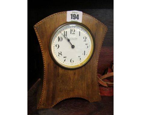 WALNUT FRAMED MANTEL CLOCK, signed W H Philips with enamel dial and Arabic numerals, frame with satinwood and ebony stringing