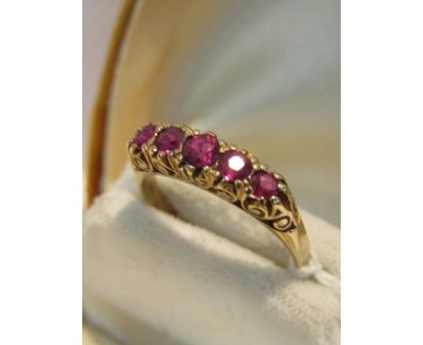 VINTAGE 5 STONE RUBY HALF ETERNITY STYLE RING,  size M/N
