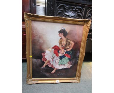 STYLE OF SIR WILLIAM RUSSELL FLINT, oil on canvas, "Portrait of Flamenco Dancer", 23.5" x 19.5"