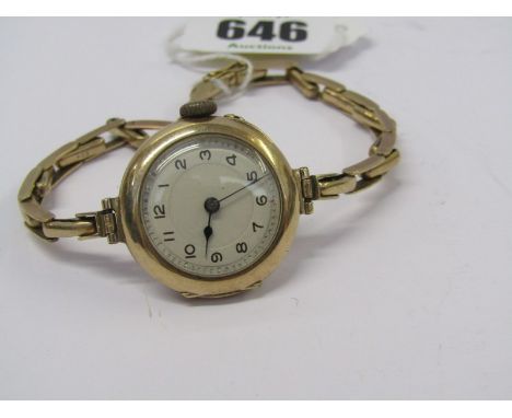 VINTAGE GOLD WRIST WATCH, a ladies 9ct cased vintage with Arabic numerals, inscribe to back & dated 1916, 20.2 grams overall