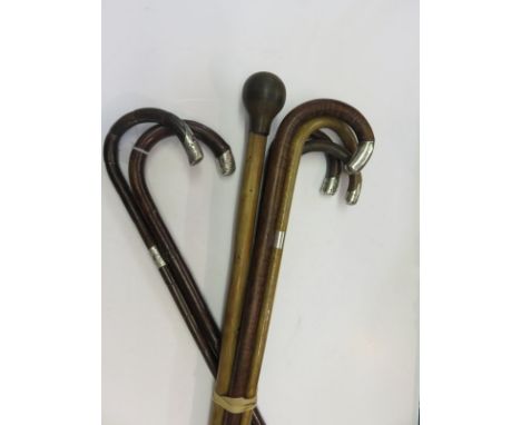 6 SILVER CAPPED WALKING STICKS & 1 other