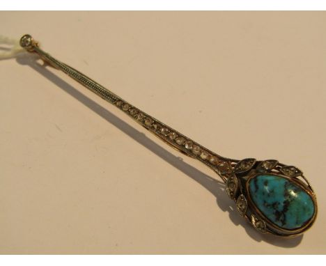 VINTAGE TURQUOISE & DIAMOND LAPEL PIN 