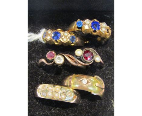 VINTAGE & ANTIQUE GOLD RINGS, 6 in total with a mixture of stones including garnet, ruby. pearl & diamond, various sizes