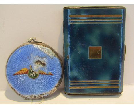R.A.F TRAVELLING CLOCK, silver case enamelled travelling clock with RAF insignia on  enamel, (enamel in af condition) watch a
