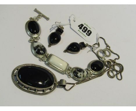 SILVER JEWELLERY, including silver pendant, earrings & stone set bracelet
