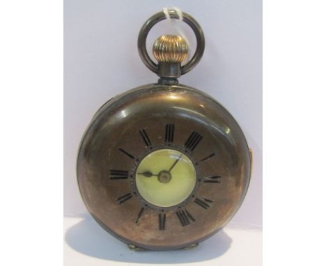 SILVER HALF HUNTER POCKET WATCH, with repeating movement, 935 silver. (The watch seems to be keeping time but repeater af)