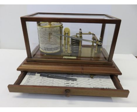 BAROGRAPH, mahogany glazed cased barograph by "Philip Harris & Co." with drawer base & thermometer detail