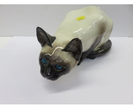 WINSTANLEY CAT, large Siamese ceramic cat, 15.5" length 