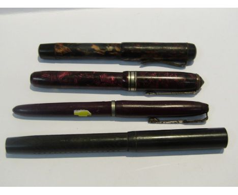 VINTAGE FOUNTAIN PENS, 3 fountain pens, (2 with 14ct gold nibs and 1 other) 2 in mottled cases