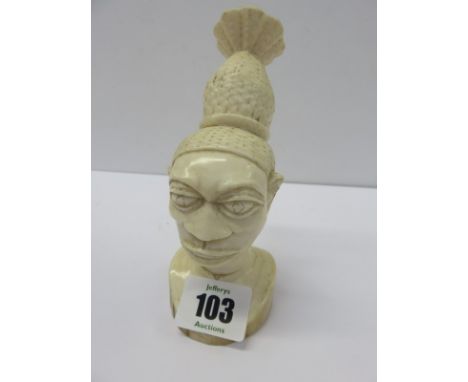 ANTIQUE ETHNIC IVORY, an African carved bust of Native Woman with woven head dress, 5" height