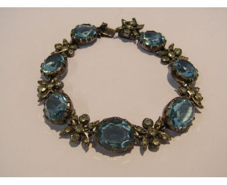 VINTAGE PASTE SET SILVER BRACELET, set with blue & clear paste