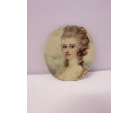 GEORGIAN MINIATURE PORTRAIT, unframed oil portrait of noble-woman 