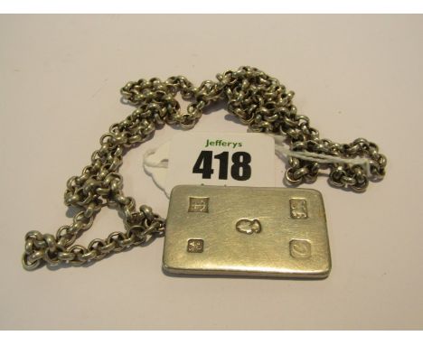 SILVER INGOT, on silver belcher chain combined weight of 73.5 grams