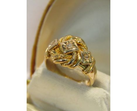 VINTAGE 18CT GOLD & DIAMOND KNOT RING, unusual design 9.6 grams, size P