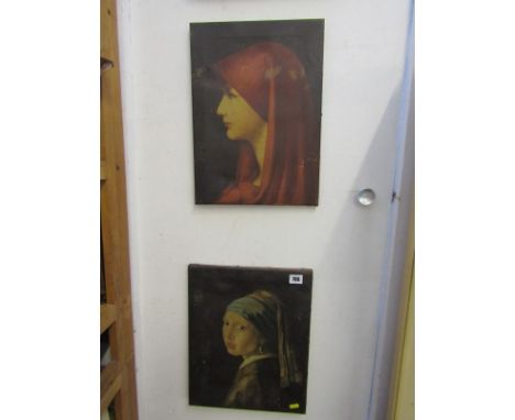 VERMEER, copy oil "Girl With Pearl Earring" & one other portrait both by Cornish artist Edgar Owen Williams, 15" x 11"