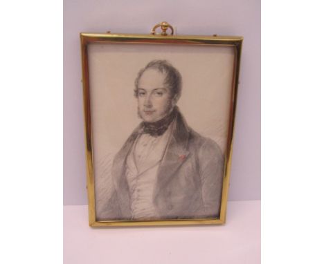 EARLY 19TH CENTURY PORTRAIT, pencil and watercolour, half length portrait of Gentleman in a Cravat