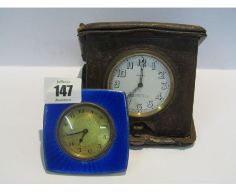 ART DECO TRAVELLING CLOCK, 1930's 8 day Art Deco mantel clock in leather folding case, also an Art Deco mantel clock with ena