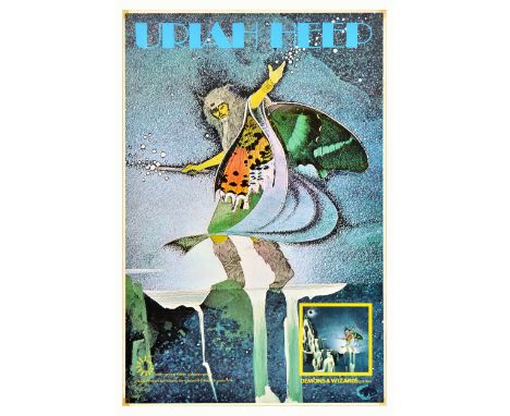 Original vintage music advertising poster for Uriah Heep Demons &amp; Wizards featuring an image from the album art by Roger 