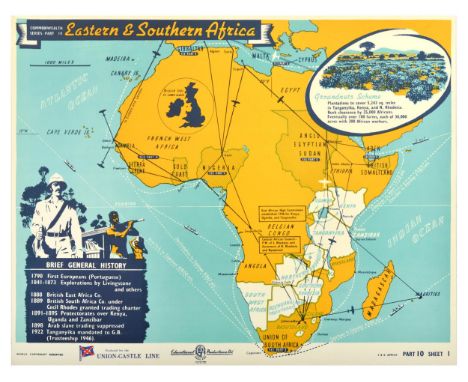 Original vintage travel poster for Eastern and Southern Africa with a brief general history of the region, and images of Grou