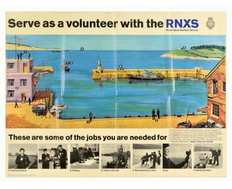 Original vintage recruitment poster - Serve as a volunteer with the RNXS Royal Naval Auxiliary Service - advertising communic
