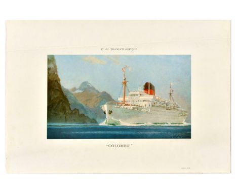 Original vintage travel poster for Compagnie Generale Transatlantique featuring an image of a cruise liner Colombie, Cie Glie