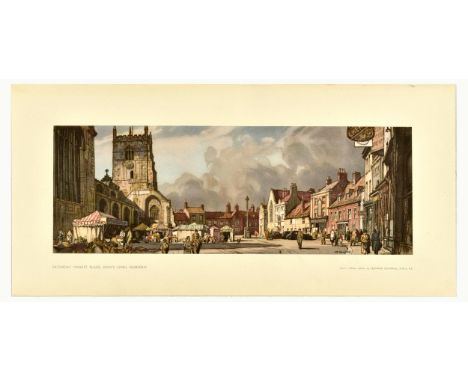 Original vintage travel poster Saturday Market Place in King's Lynn, Norfolk, from a great watercolour by English artist Leon