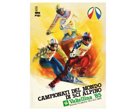 Original vintage sports poster for Valtellina '85 Campionati del Mondo Di Sci Alpino - FIS Alpine World Ski Championships hel