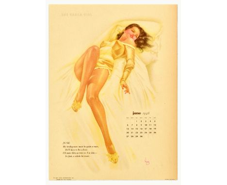 Original vintage page from a calendar The Varga Girl June 1948 featuring an illustration by one of the most influential pin-u