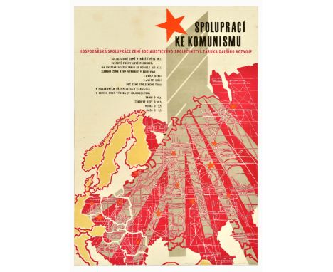 Original vintage propaganda poster - Spolupraci ke Komunismu / Cooperation to Communism. Economic cooperation with the countr