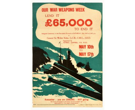 Original vintage World War Two poster - Our War Weapons Week £65,000 Lend it to end it - featuring a dynamic illustration of 