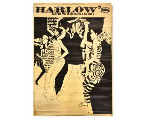 Original vintage advertising poster for Harlow's discotheque on 242 East 79th St. (between 2nd &amp; 3rd Avenue) featuring an