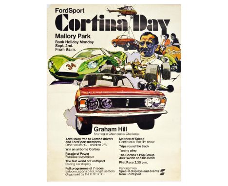 Original vintage advertising poster for Cortina Day organised by Ford Sport, held at the Mallory Park Bank Holiday Monday Sep