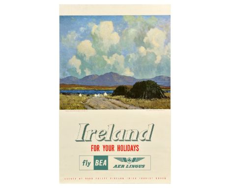 Original vintage travel poster - Ireland for your holidays Fly BEA Aer Lingus - featuring Connemara Landscape from the origin