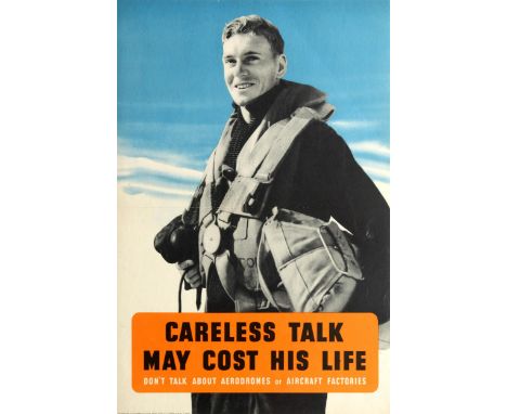 Original vintage British World War Two poster - Careless talk may cost his life Don't talk about aerodromes or aircraft facto