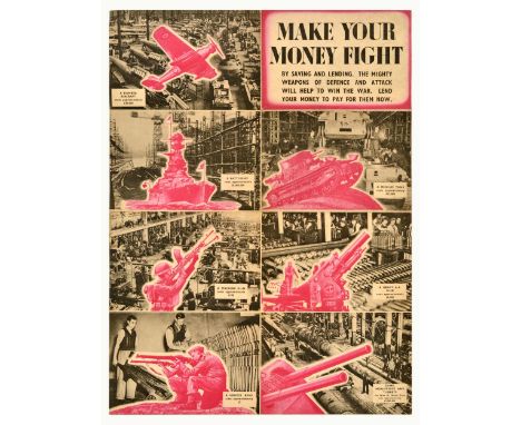 Original vintage National Savings poster - Make your money fight - By saving and lending. The mighty weapons of defence and a