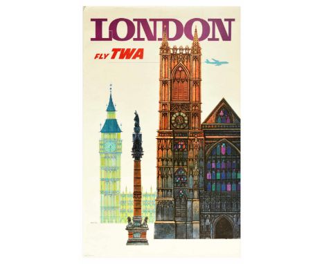 Original vintage travel poster issued by Trans World Airlines / TWA featuring a great design by the notable American artist D