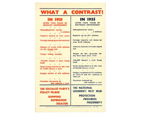 Original vintage propaganda poster - What a contrast! - comparing the Socialist Party's policy means and the National Governm