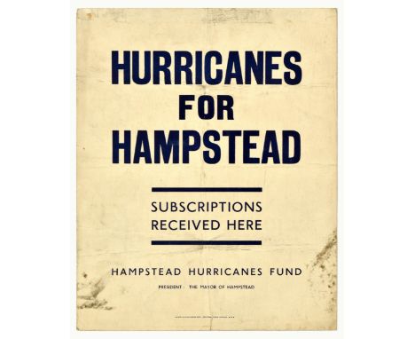 Original vintage World War Two poster - Hurricanes for Hampstead, Subscriptions received here. Hampstead Hurricanes fund - th