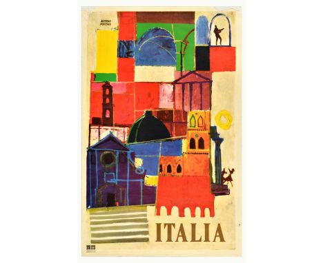 Original vintage travel poster Italia / Italy issued by the Italian Tourism Board ENIT featuring a great colourful collage-li