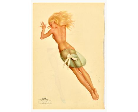 Original vintage double-sided page from a calendar for August and July featuring an illustration by one of the most influenti