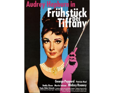 Original vintage movie poster for the 1980s German re-release of the 1961 classic film Breakfast at Tiffany's / Fruhstuck bei